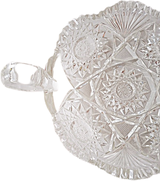 Dish in cut glass with 2 handles, vintage