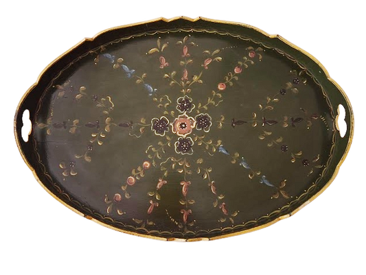 Hand-painted Dutch folk art wooden serving tray, vintage