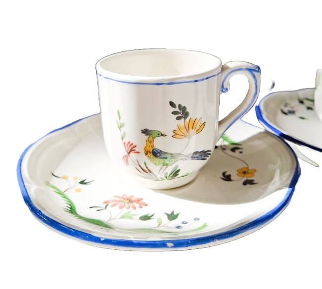 Set of 3 vintage cups and saucers from Gien, France