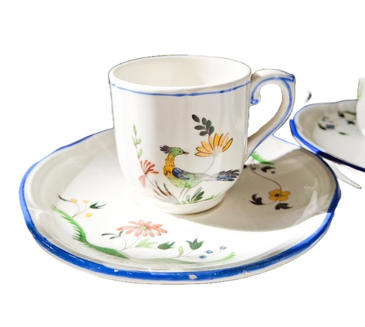 Set of 3 vintage cups and saucers from Gien, France