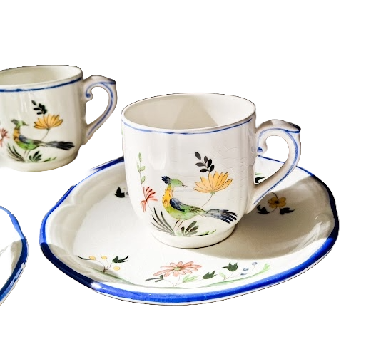 Set of 3 vintage cups and saucers from Gien, France