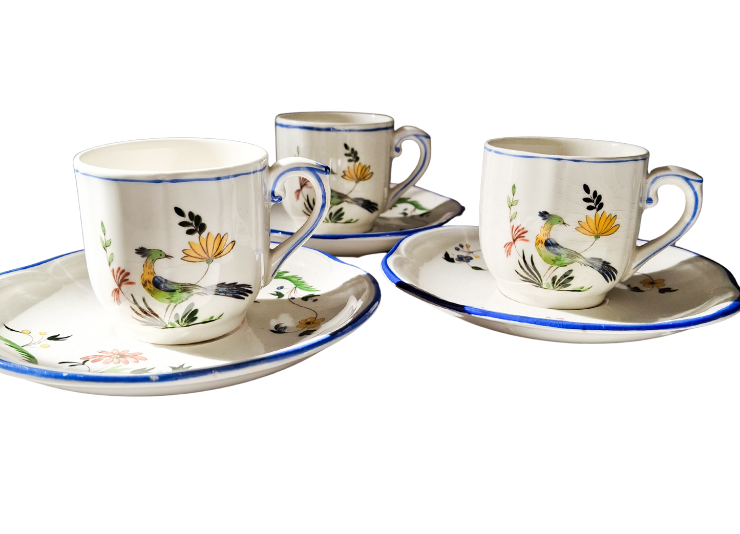 Set of 3 vintage cups and saucers from Gien, France