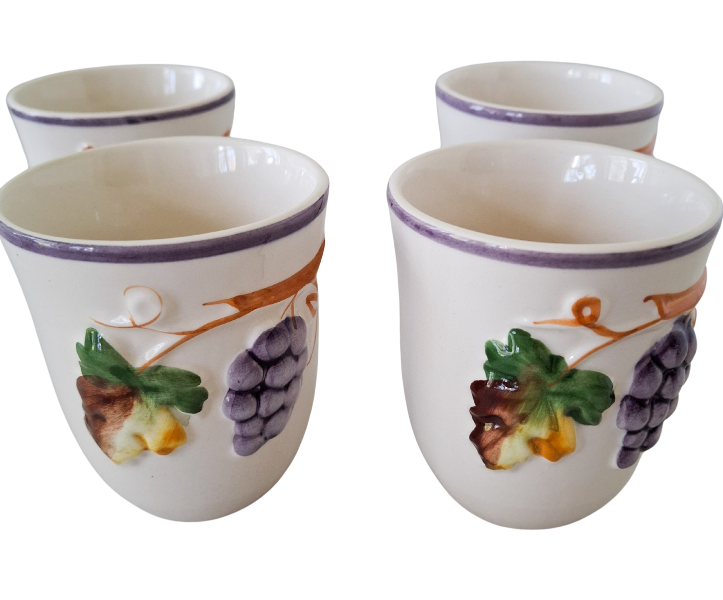 Handpainted ceramic wine pitcher with 4 cups from Alcobaça, Portugal