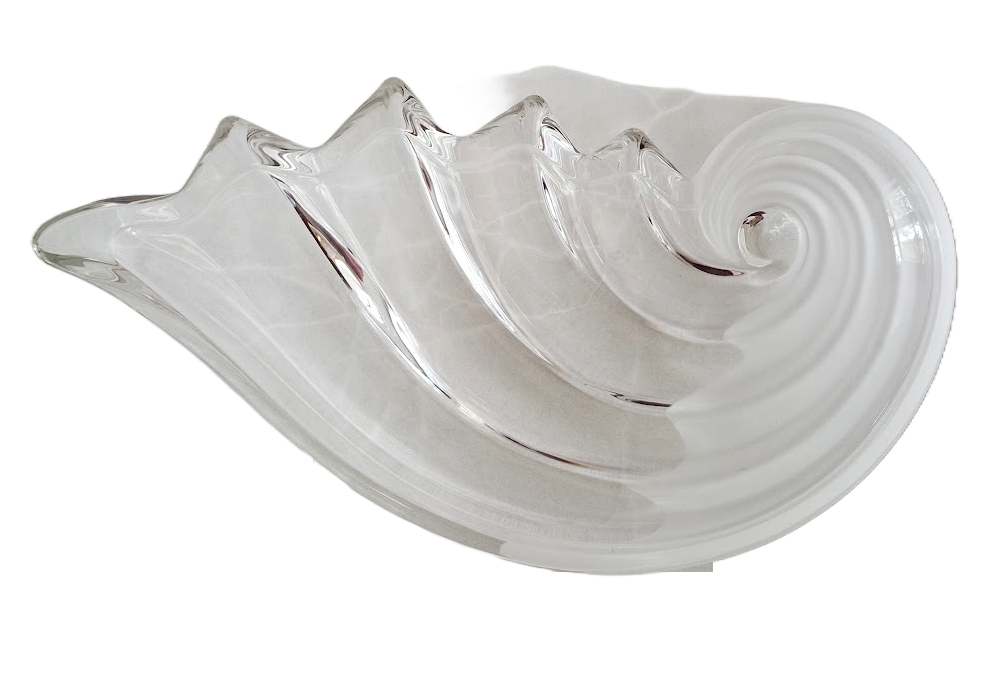 Mikasa Crystal Clearwater Nautilus 13" serving bowl in clear and frosted glass, vintage