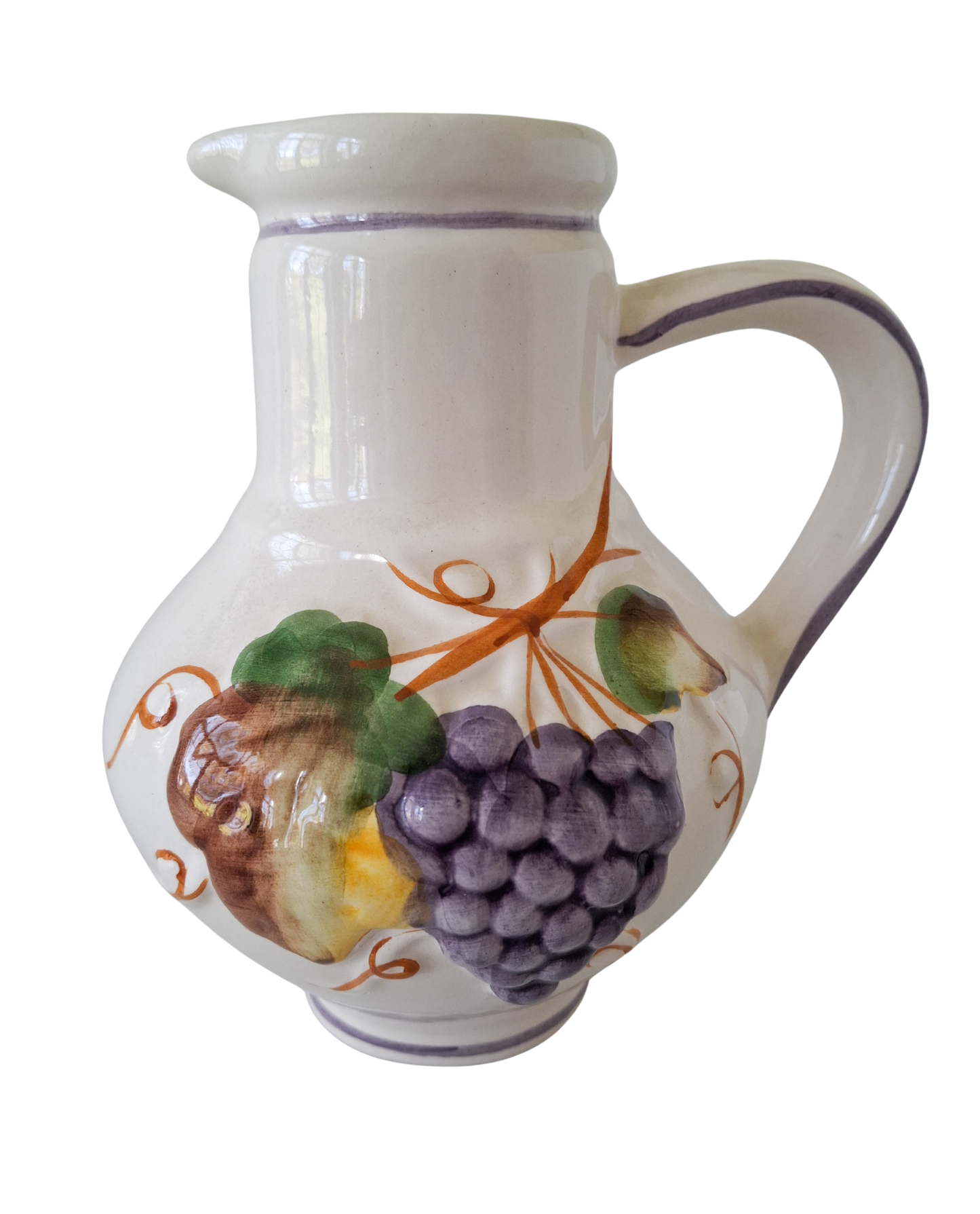 Handpainted ceramic wine pitcher with 4 cups from Alcobaça, Portugal