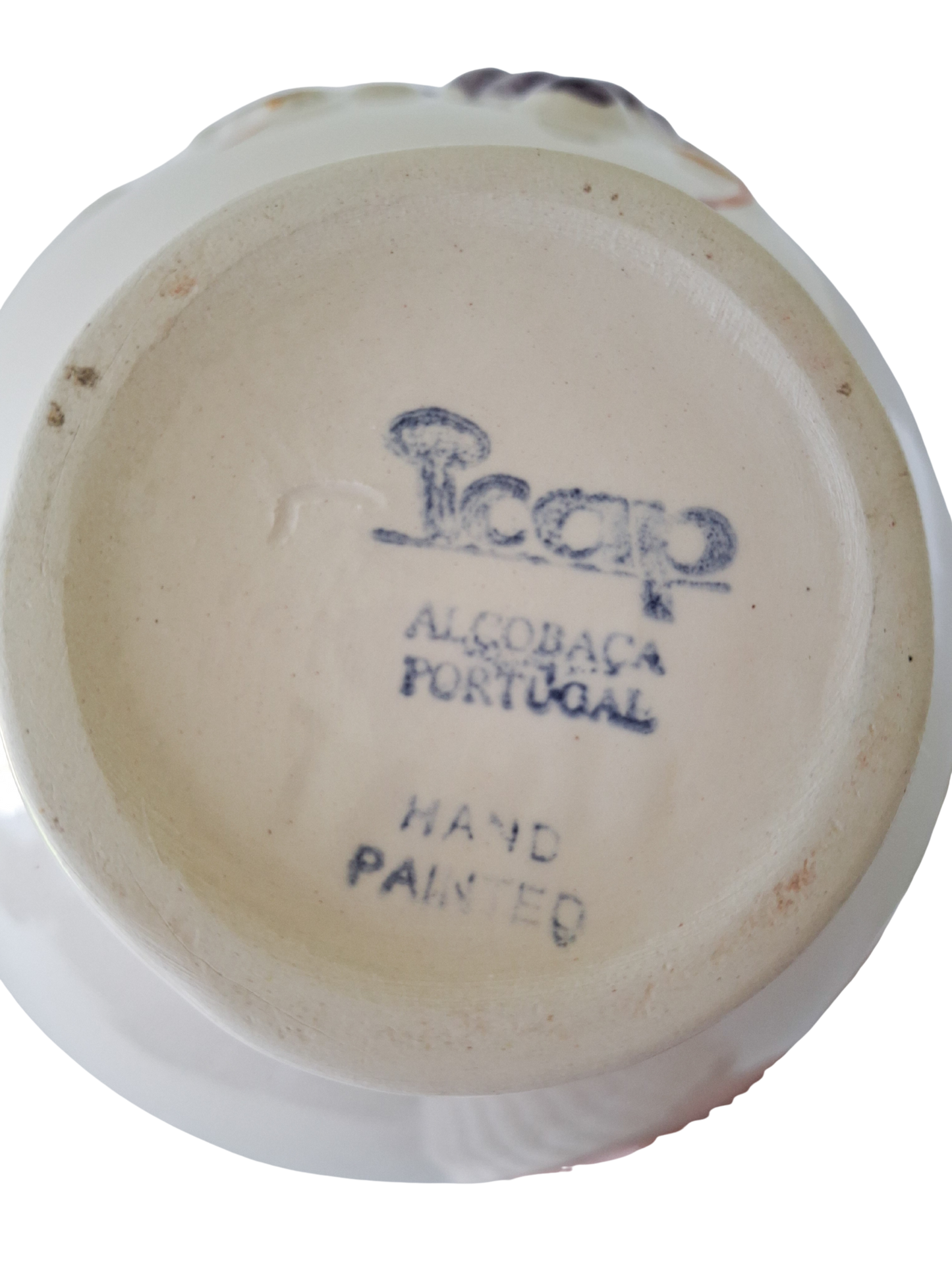 Handpainted ceramic wine pitcher with 4 cups from Alcobaça, Portugal