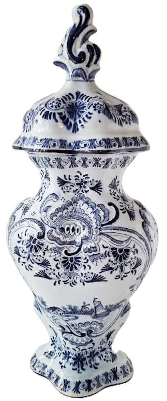 Delft urn with lid ("lockurna"), vintage