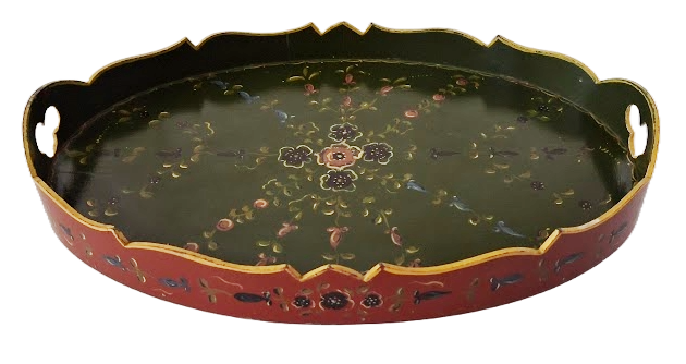 Hand-painted Dutch folk art wooden serving tray, vintage