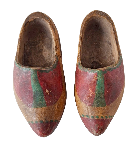 Pair of children's wooden clogs from the Netherlands, vintage