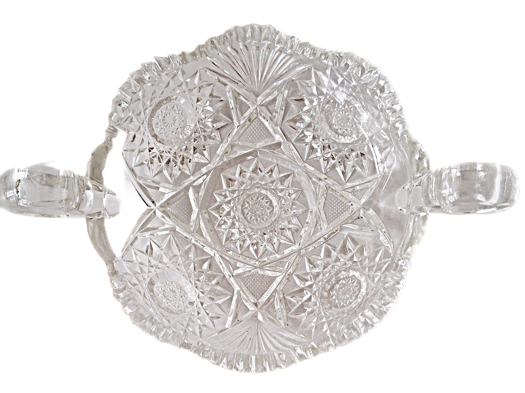Dish in cut glass with 2 handles, vintage