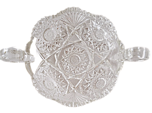 Dish in cut glass with 2 handles, vintage