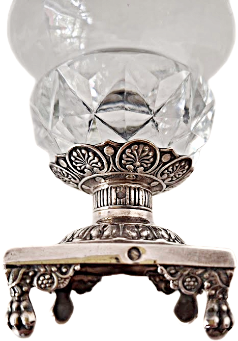 Silver and cut glass salt cellar from the early 19th century, antique