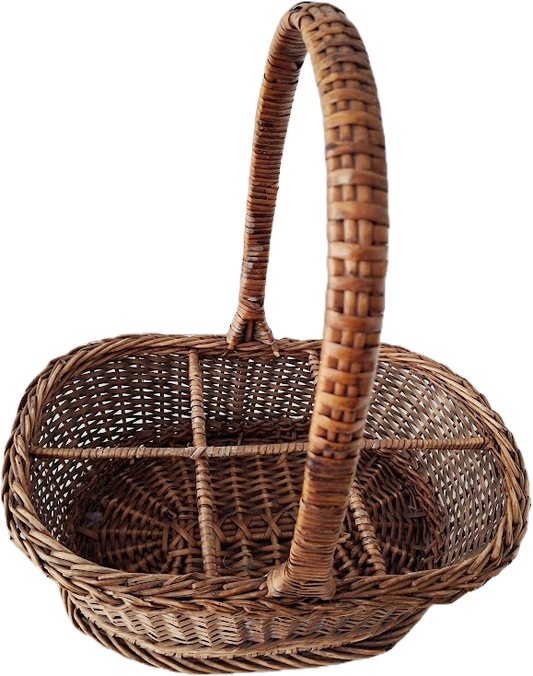 6 bottle wicker basket, vintage