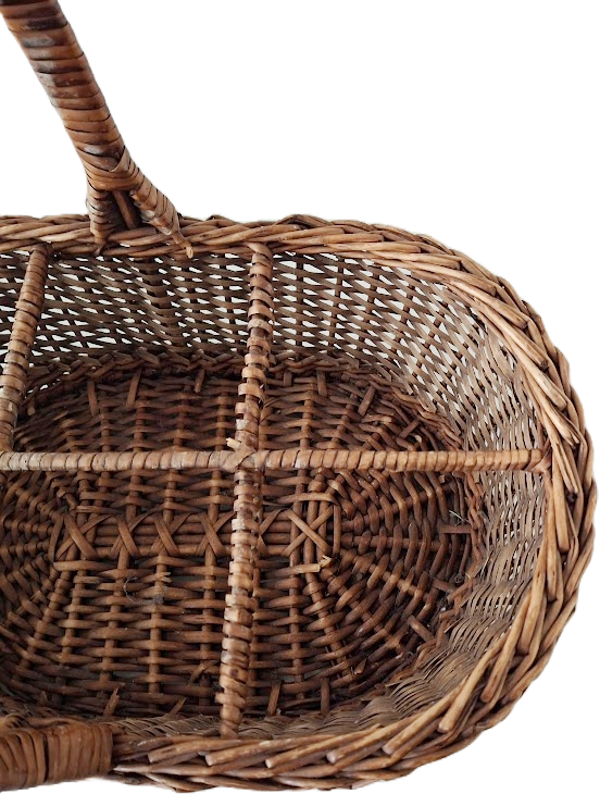 Wicker basket for 6 bottles, vintage