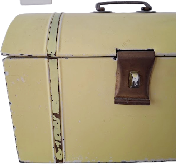 Large antique food storage tin