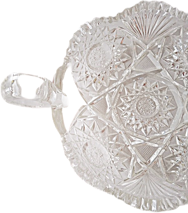 Dish in cut glass with 2 handles, vintage