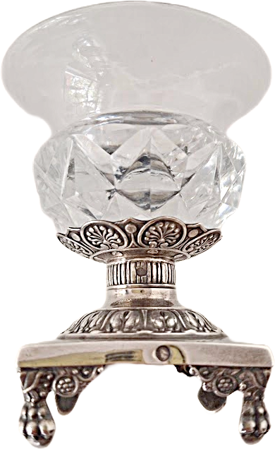 Silver and cut glass salt cellar from the early 19th century, antique