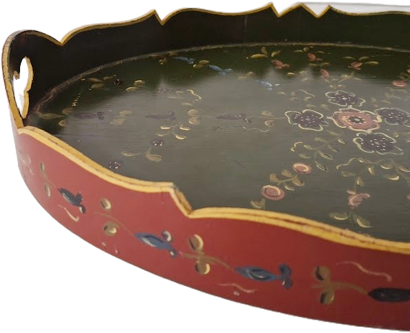 Hand-painted Dutch folk art wooden serving tray, vintage