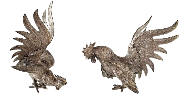 Pair of fighting roosters, vintage