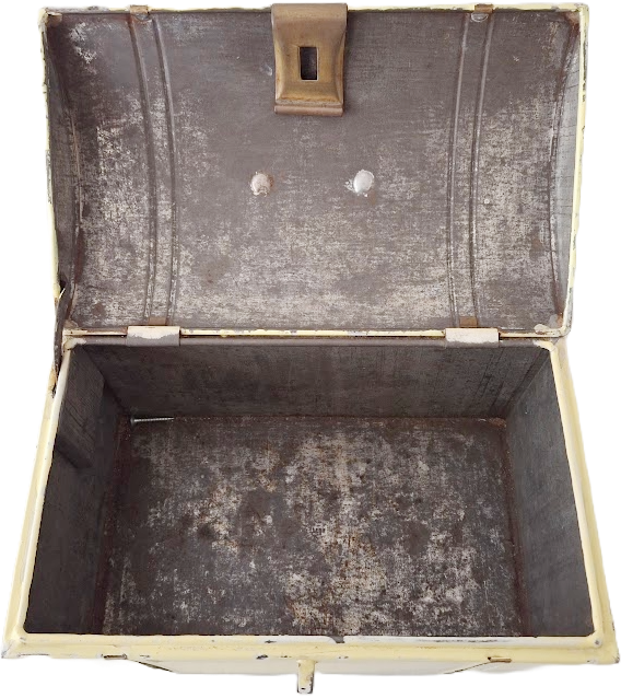 Large antique food storage tin