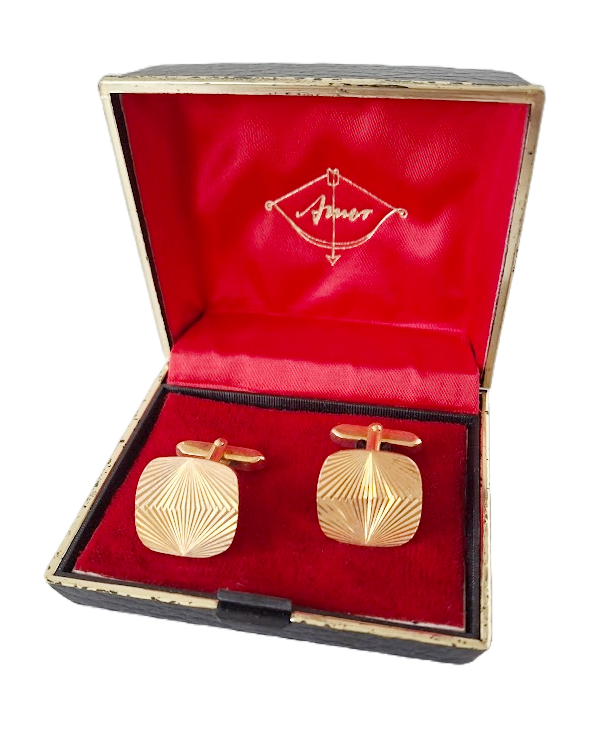 Gold-plated cufflinks with sunburst design, vintage