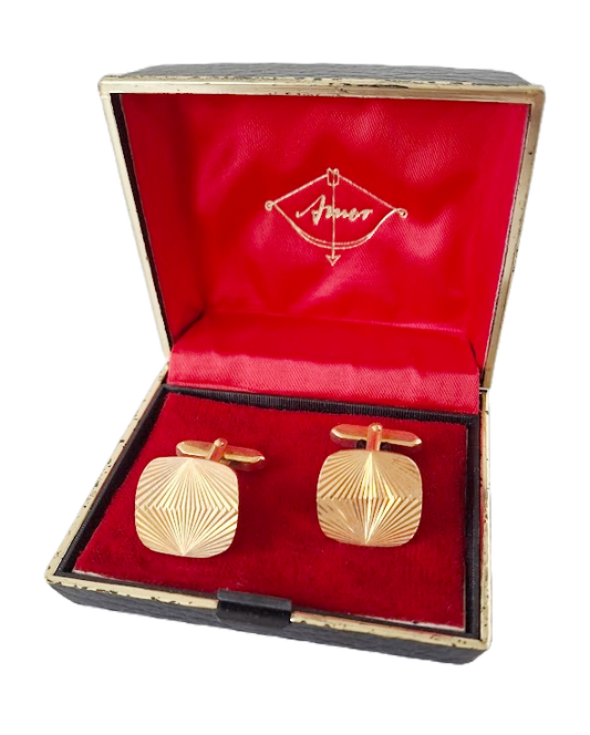 Gold-plated cufflinks with sunburst design, vintage