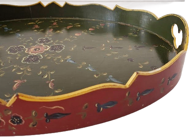Hand-painted Dutch folk art wooden serving tray, vintage