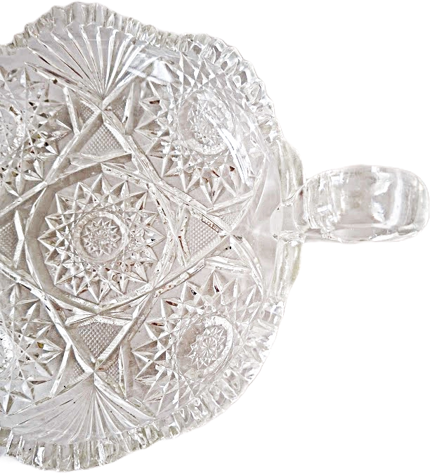 Dish in cut glass with 2 handles, vintage