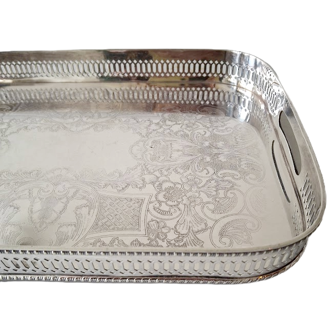 Silver-plated gallery tray by Barker Ellis, vintage