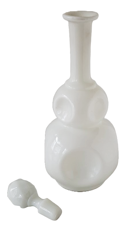 White opaline glass decanter from France, vintage