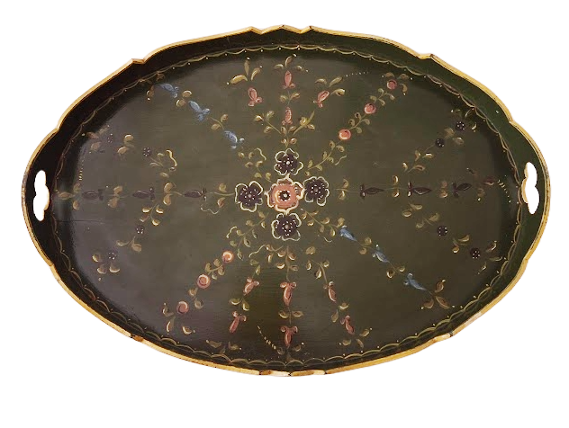 Hand-painted Dutch folk art wooden serving tray, vintage