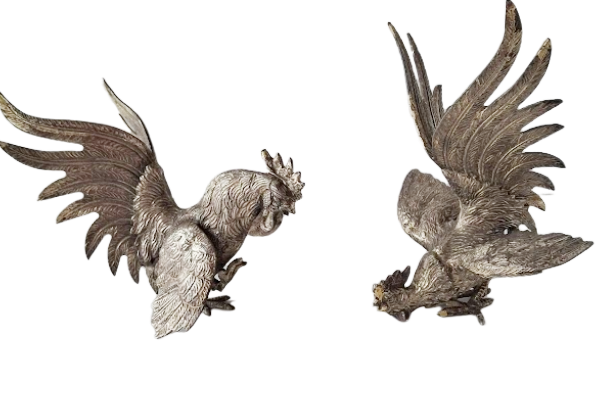Pair of fighting roosters, vintage