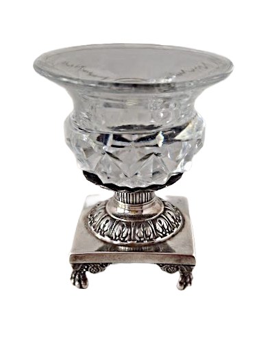 Silver and cut glass salt cellar from the early 19th century, antique