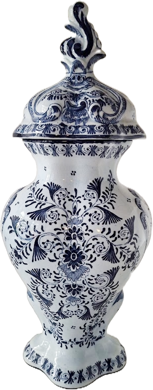 Delft urn with lid ("lockurna"), vintage