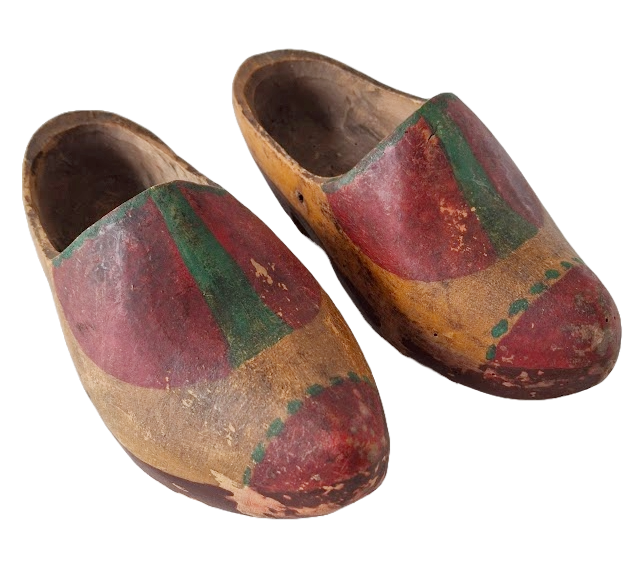 Pair of children's wooden clogs from the Netherlands, vintage