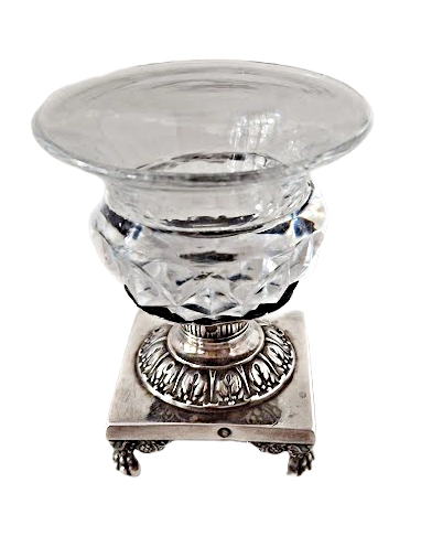 Silver and cut glass salt cellar from the early 19th century, antique