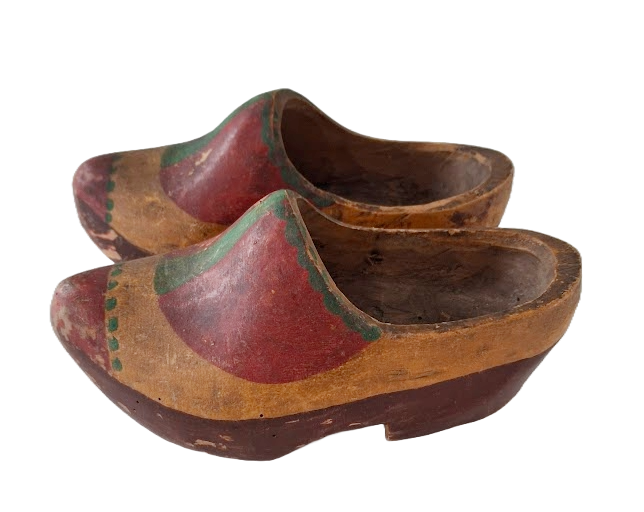 Pair of children's wooden clogs from the Netherlands, vintage