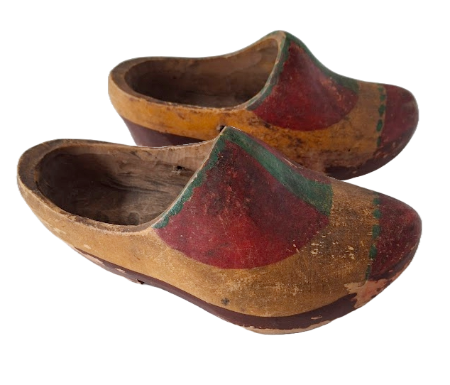 Pair of children's wooden clogs from the Netherlands, vintage